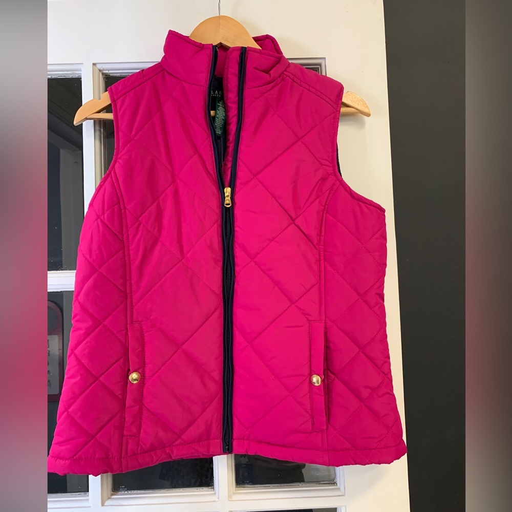 Polo Ralph Lauren Puffer Pink Zipper Pockets Vest Size Medium. NWT